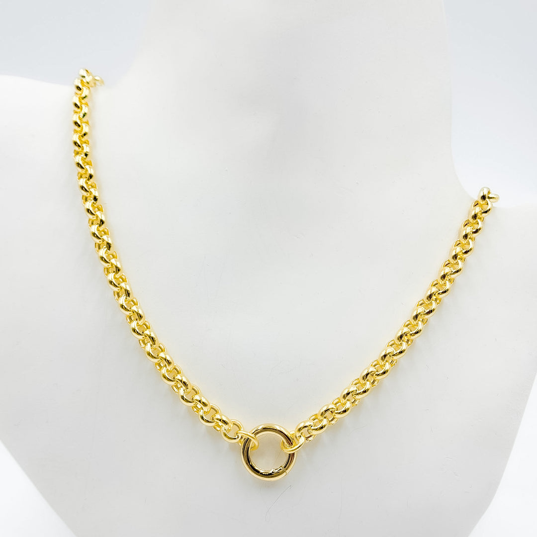 000HVR0064069. 14K Solid Yellow Gold Round Rolo Hollow Fancy Chain Necklace