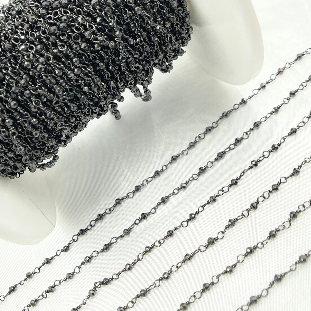 PYR35. Pyrite Black Rhodium Sterling Silver Wire Chain