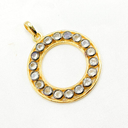 DSP040. Sterling Silver Round Pendant with Gemstone