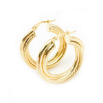 Load image into Gallery viewer, 15850019628. 14K Solid Gold Fancy Twist Double Hollow Hoop Earrings
