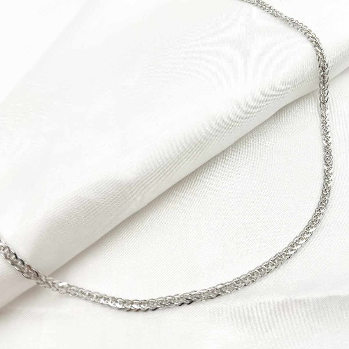 14K White Gold Wheat Chain