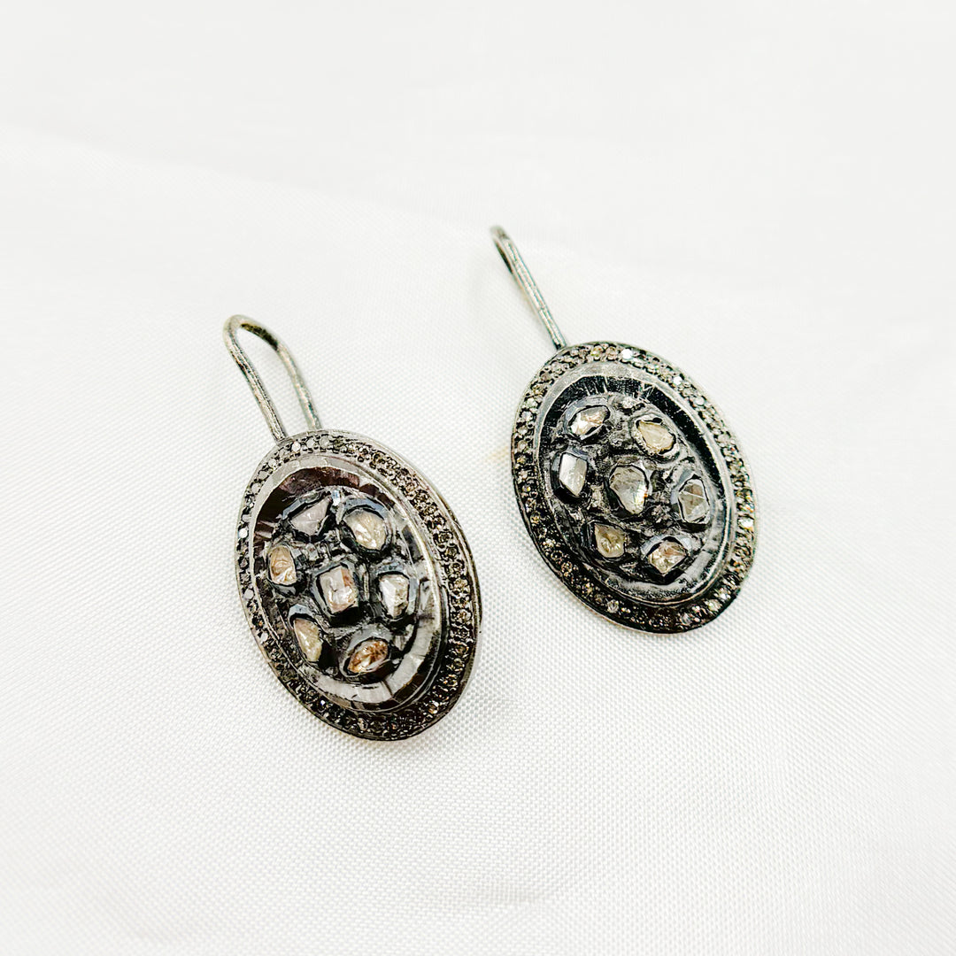 DE059. Diamond Sterling Silver Oval Dangle Earrings