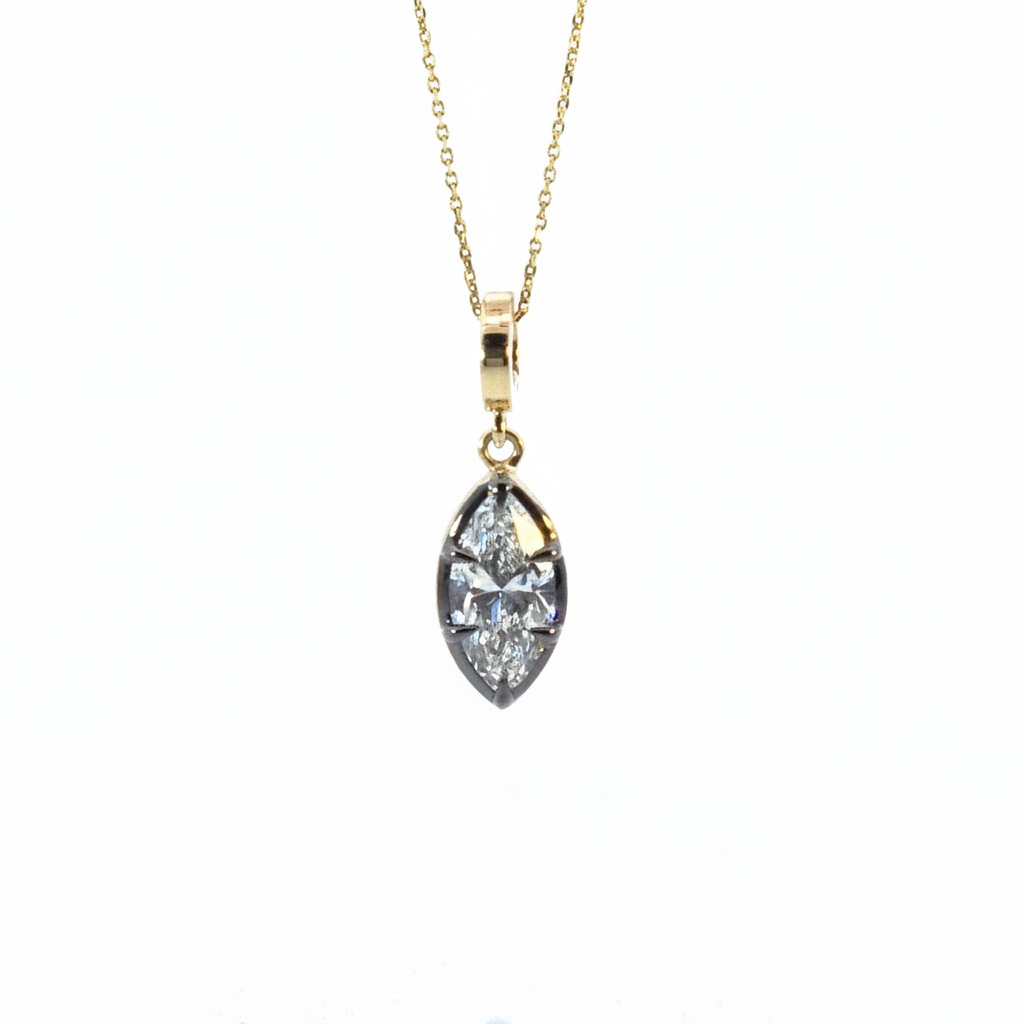 CML00353. 14K Solid Gold Marquise-Shaped Diamond Charm