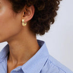 Load image into Gallery viewer, 15850025517. 14K Solid Gold Smooth and Textured Oval Hollow Hoop Earrings
