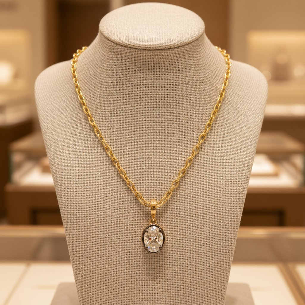 CMJ00354. 14K Solid Gold Oval-Shaped Diamond Charm