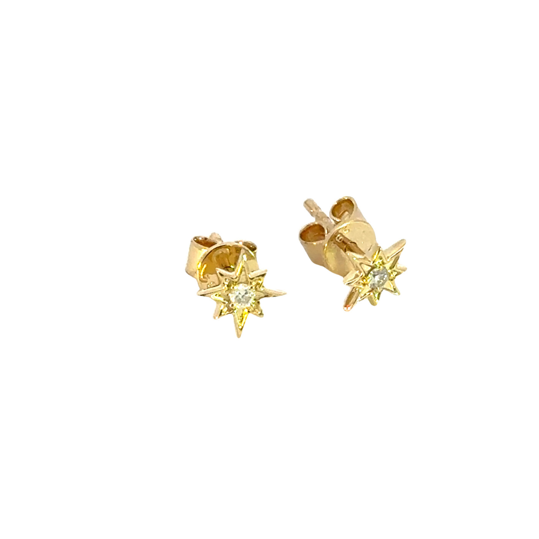 ER413159Y. 14K Solid Gold Star Diamond Studs Earrings