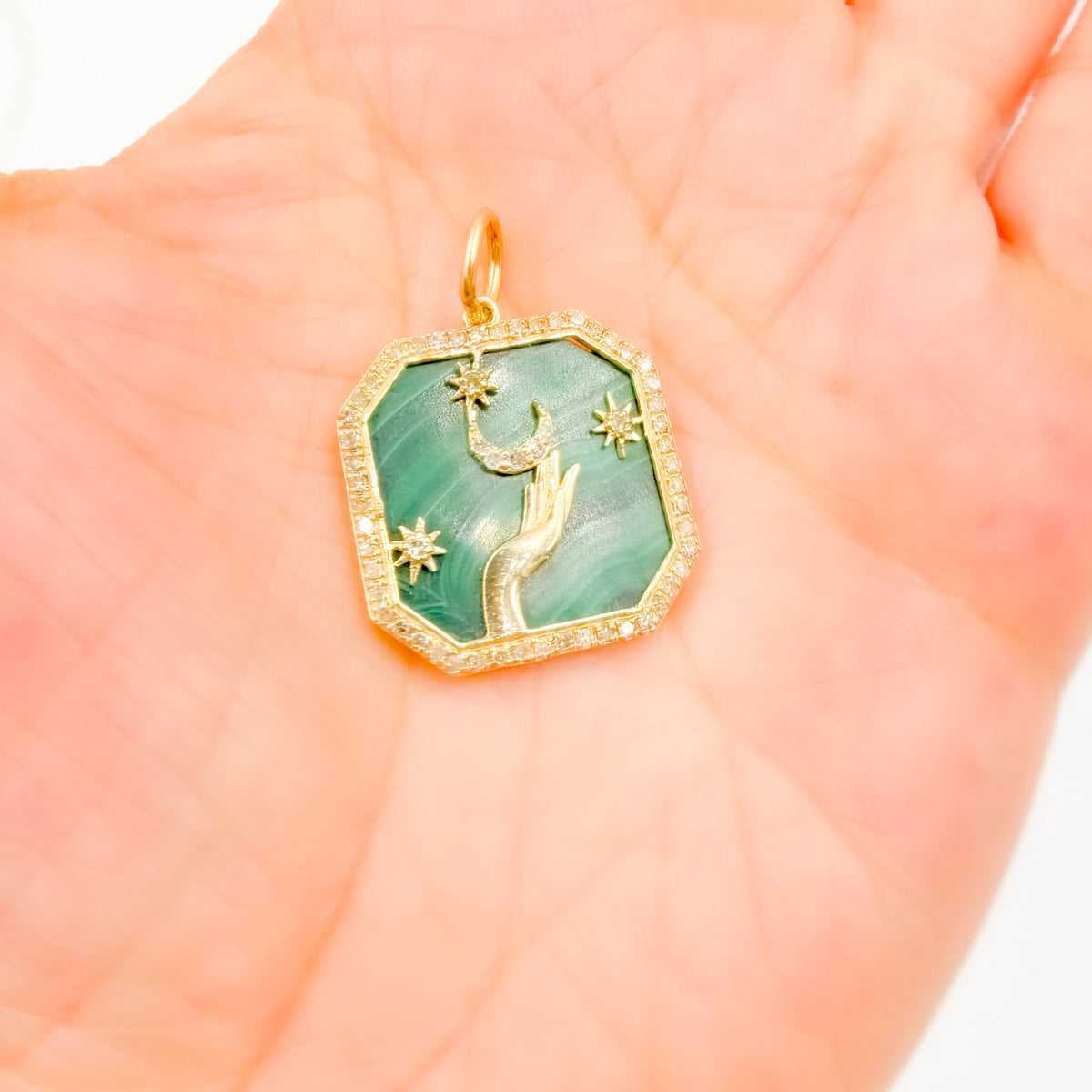 KG301. 14K Solid Gold Hands Octagon Pendant.