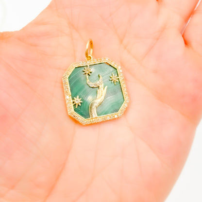 KG301. 14K Solid Gold Hands Octagon Pendant.