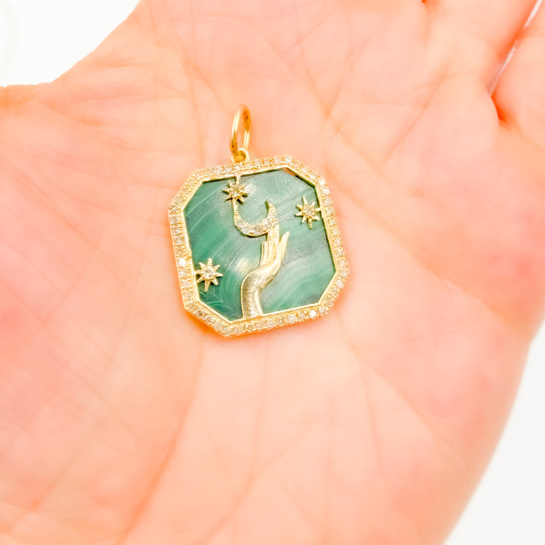 KG301. 14K Solid Gold Hands Octagon Pendant.