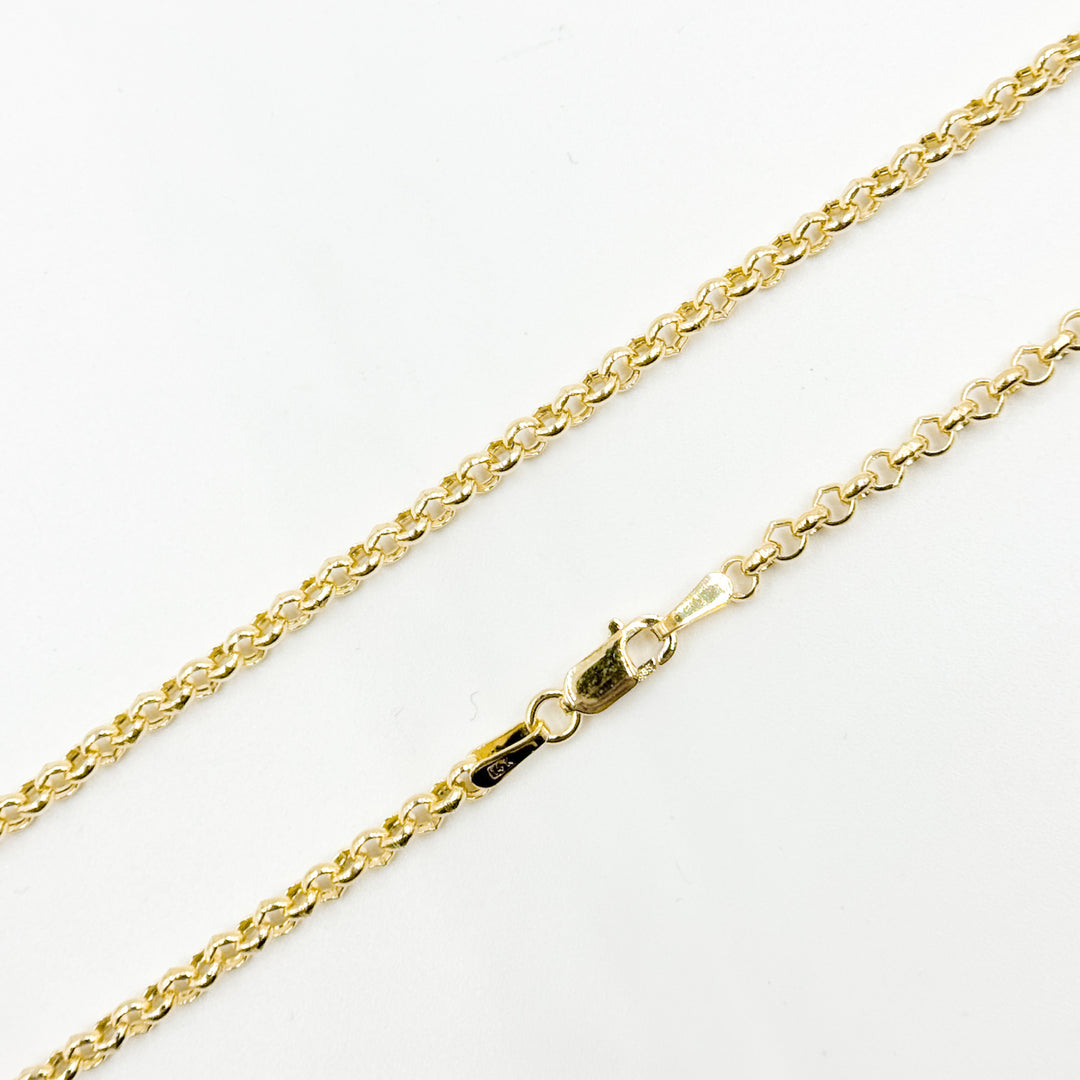 000HVR0344000. 14K Solid Yellow Gold Round Rolo Hollow Chain Necklace