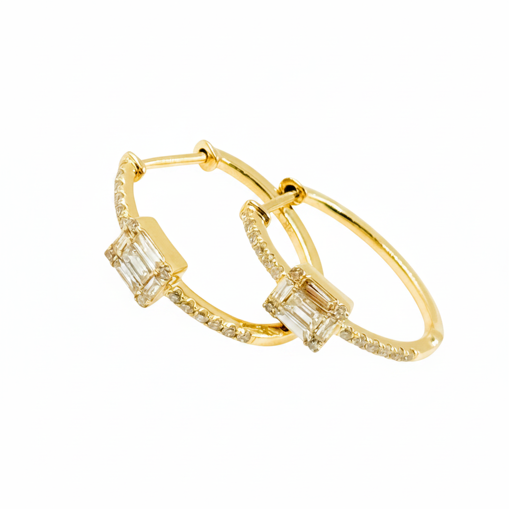 EHG57036. 14k Solid Gold Diamond Baguette Oval Hoops