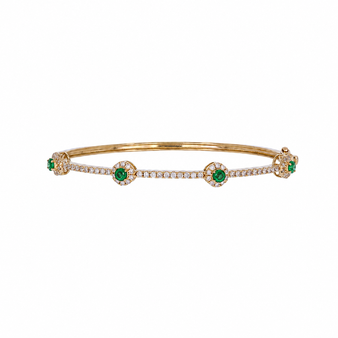 BNJ68672. 14K Solid Gold Diamond & Gemstone Bangle