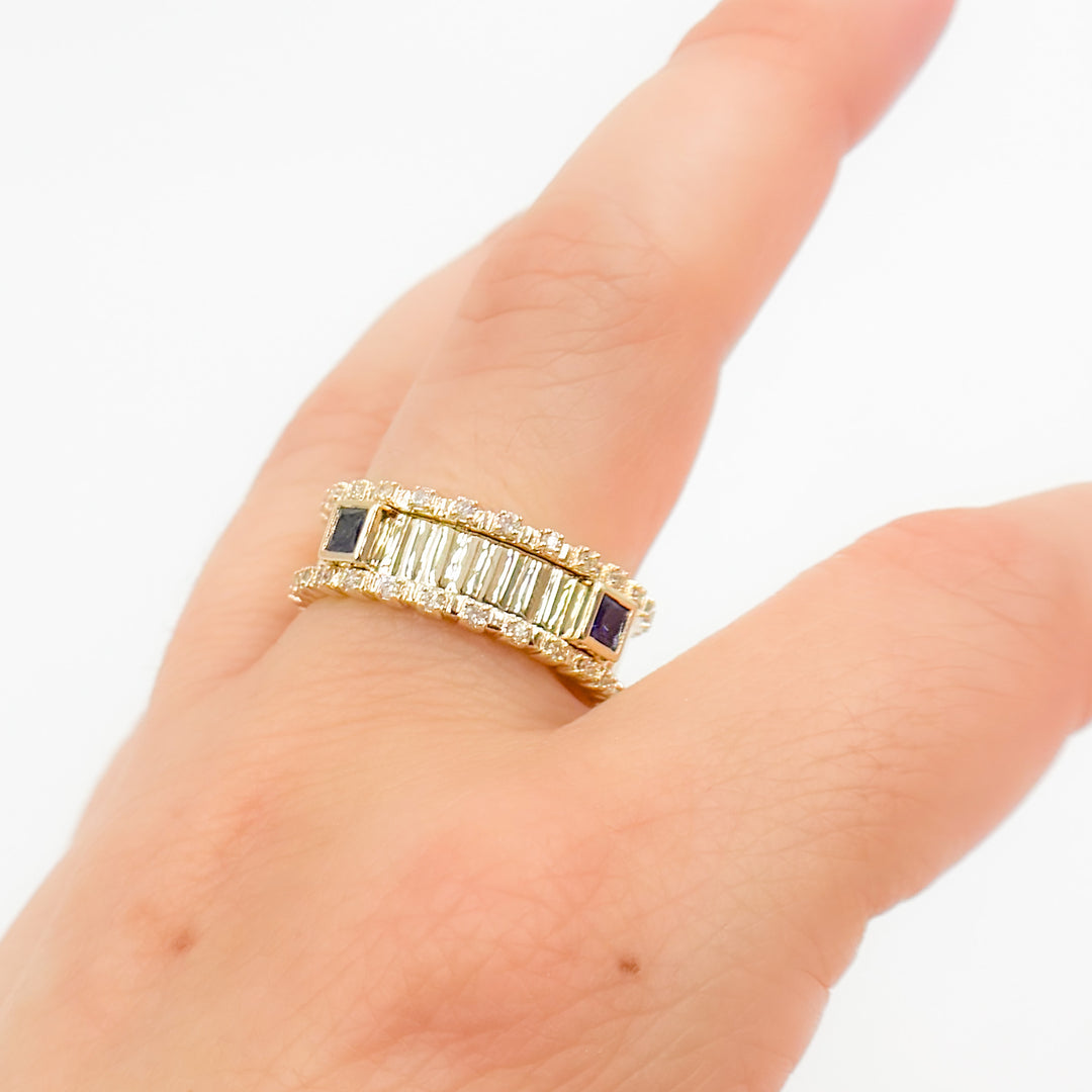 RAG01892BS. 14K Solid Yellow Gold Diamond and Blue Sapphire Band Ring