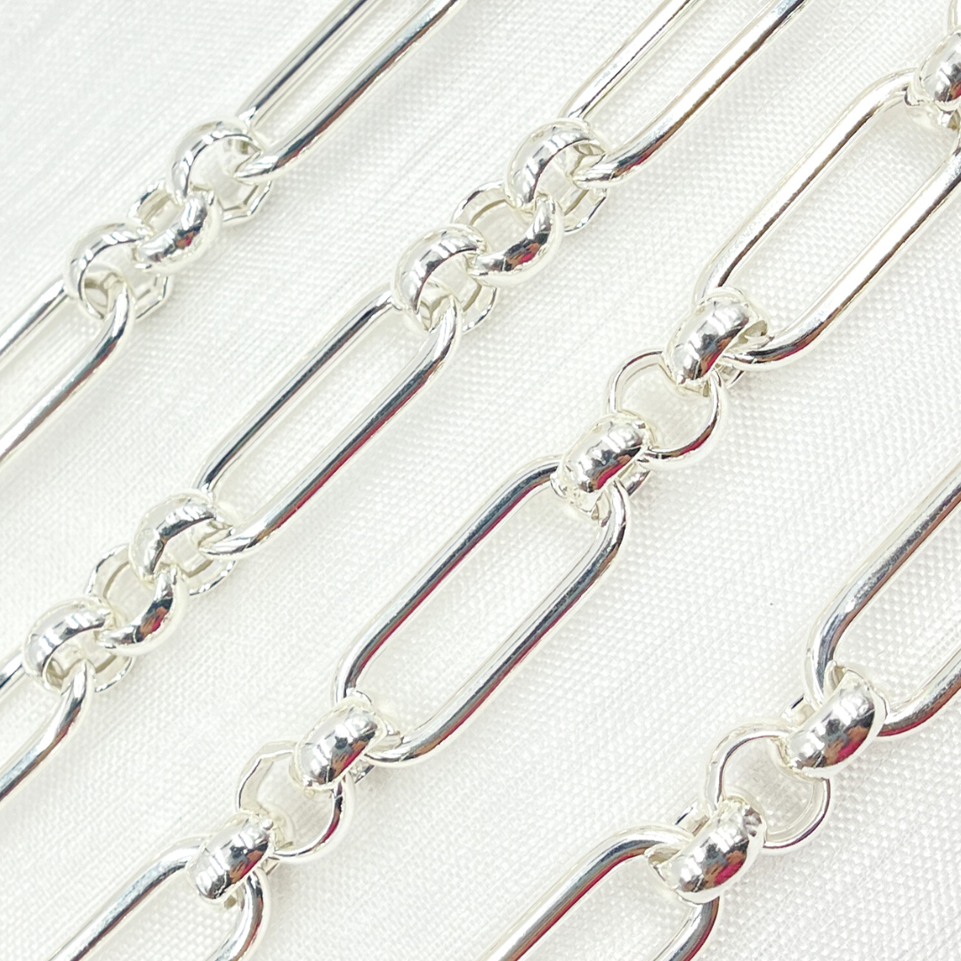 925 Sterling Silver Hollow Paperclip and Rolo Link Chain. GIU604SS