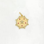 Load image into Gallery viewer, 14K Solid Gold Diamond Sun Shape Charm with Star in the Center in Gemstones. GDP547
