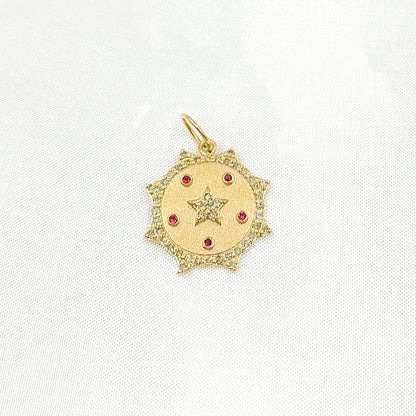GDP547. 14K Solid Gold Diamond Sun & Star Charm with Gemstone