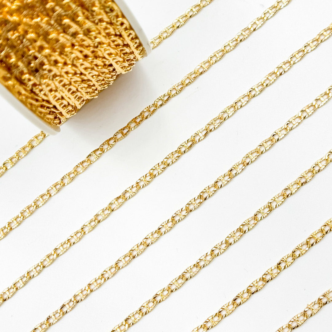 V314GF. 14K Gold Filled Diamond Cut Flat Marina Link Chain