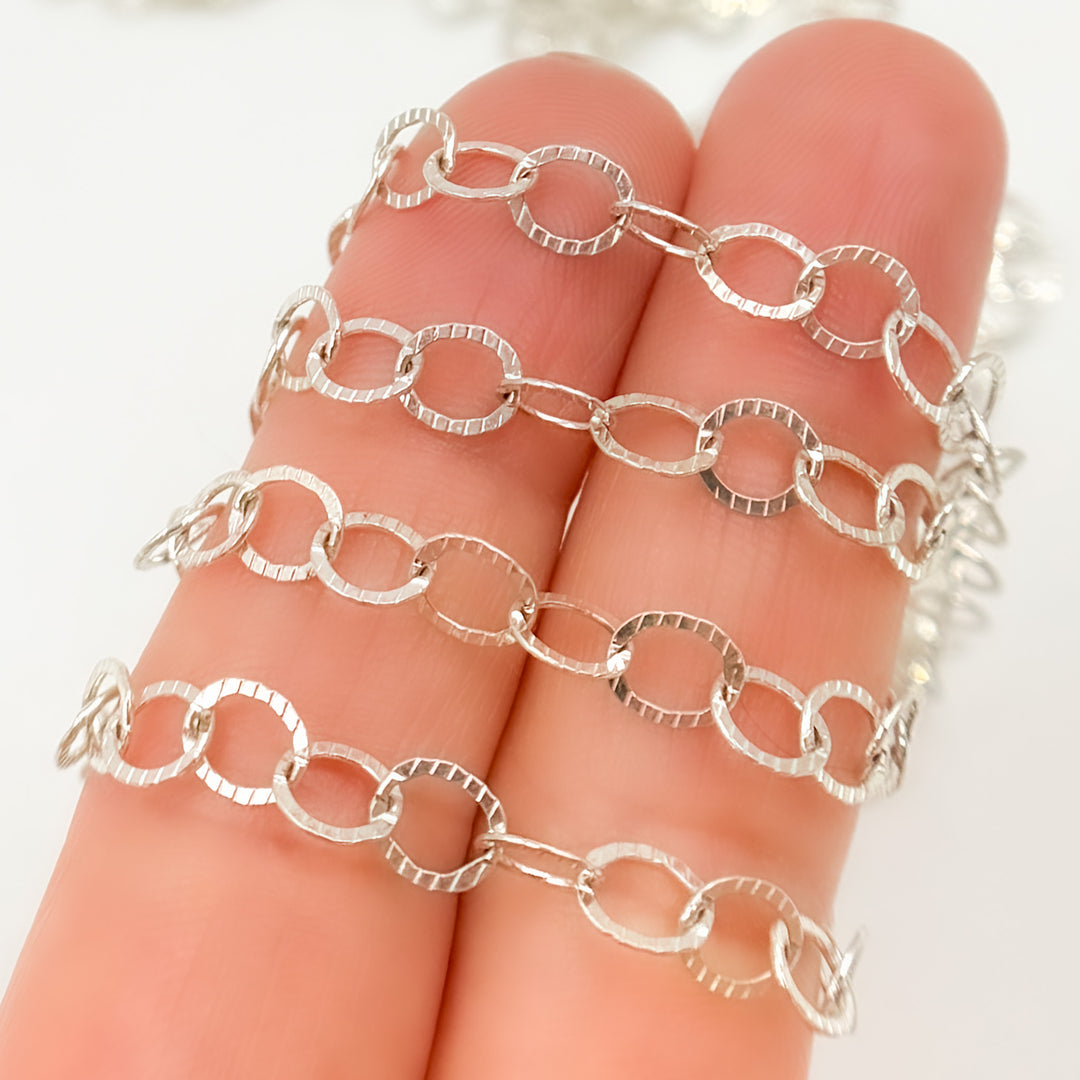 679FLSS. Sterling Silver Hammered Round Link Chain