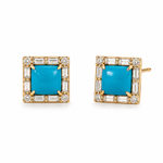 Load image into Gallery viewer, EFG54376TQ. 14K Solid Gold Diamond and Turquoise Fancy Studs