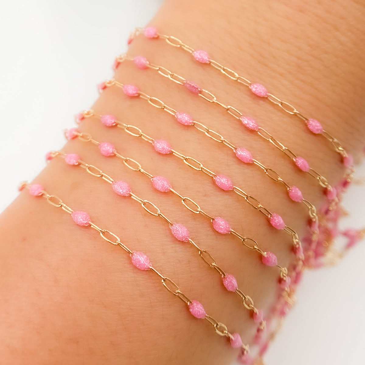 Buy Now Gold Filled Pink Color Opal Enamel Cable Chain
