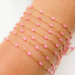 Load image into Gallery viewer, Buy Now Gold Filled Pink Color Opal Enamel Cable Chain
