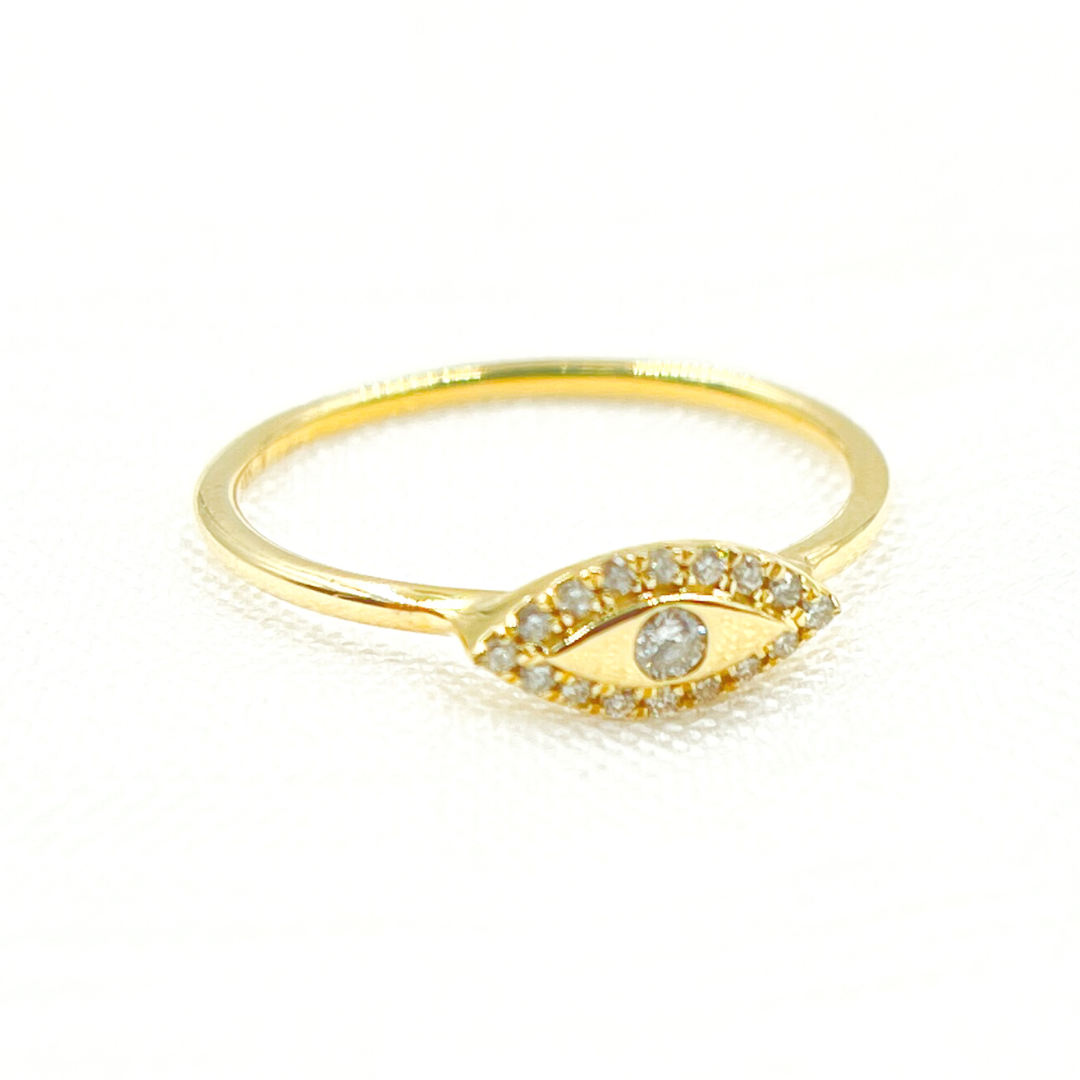 14K Solid Gold Diamond Evil Eye Ring. RFB16973