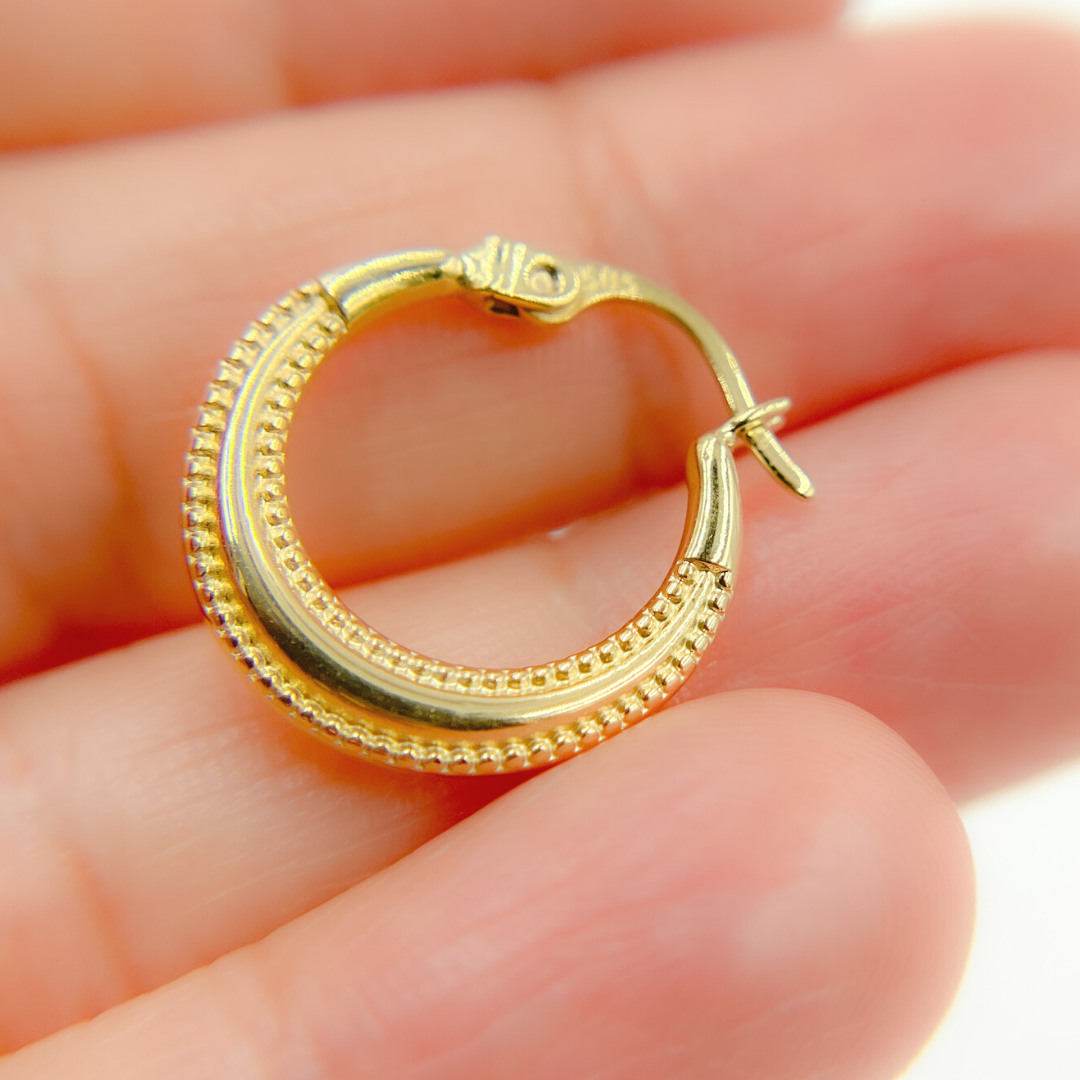 GER149. 14K Solid Gold Textured Hoop