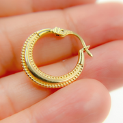 14K Solid Gold Textured Hoop Earrings