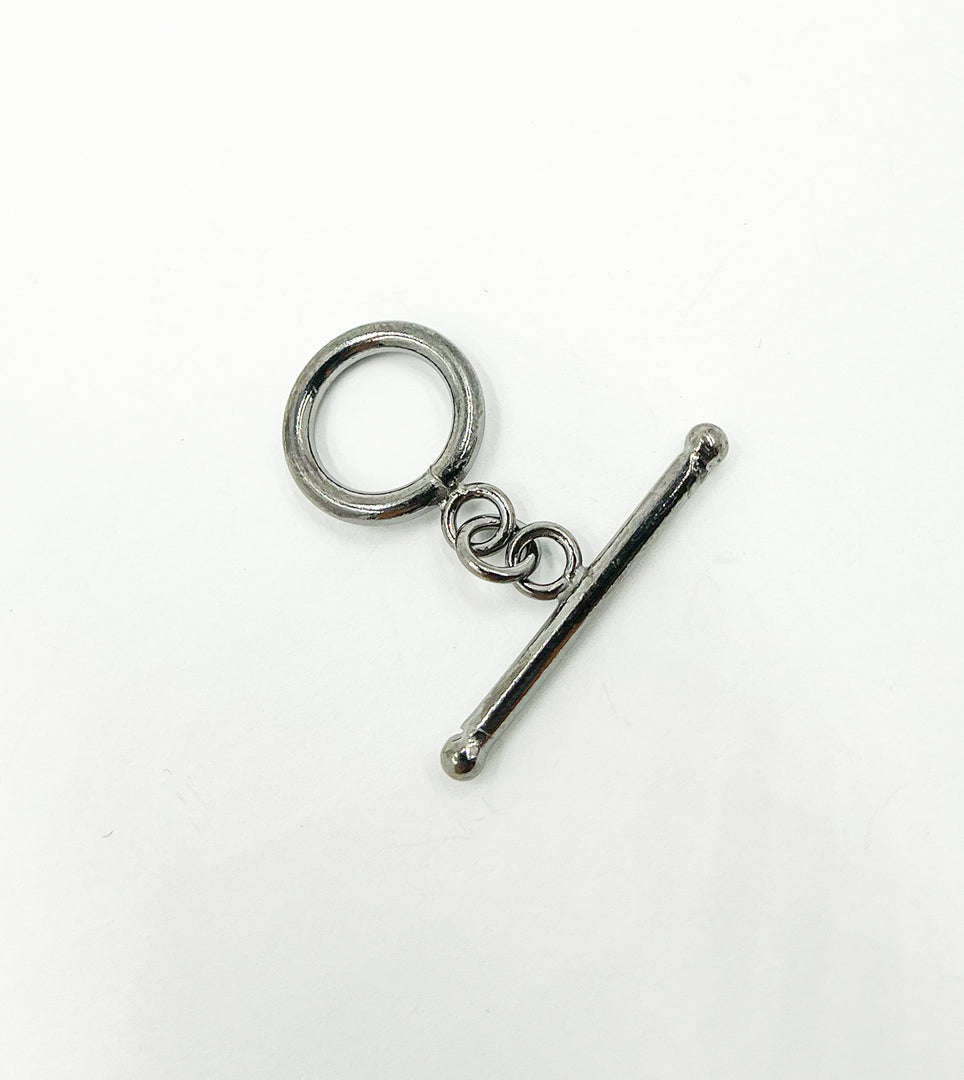 Black Rhodium 925 Sterling Silver Toggle Lock 14mm Round. Toggle10BR