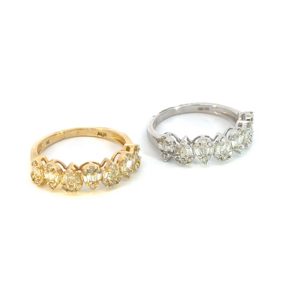 14k Solid Gold Baguette Drops Ring.