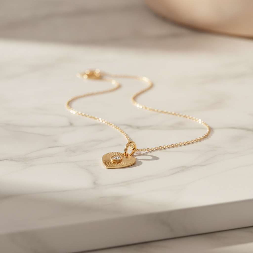 PFA33294. 14K Solid Gold Heart Shape Diamond Necklace