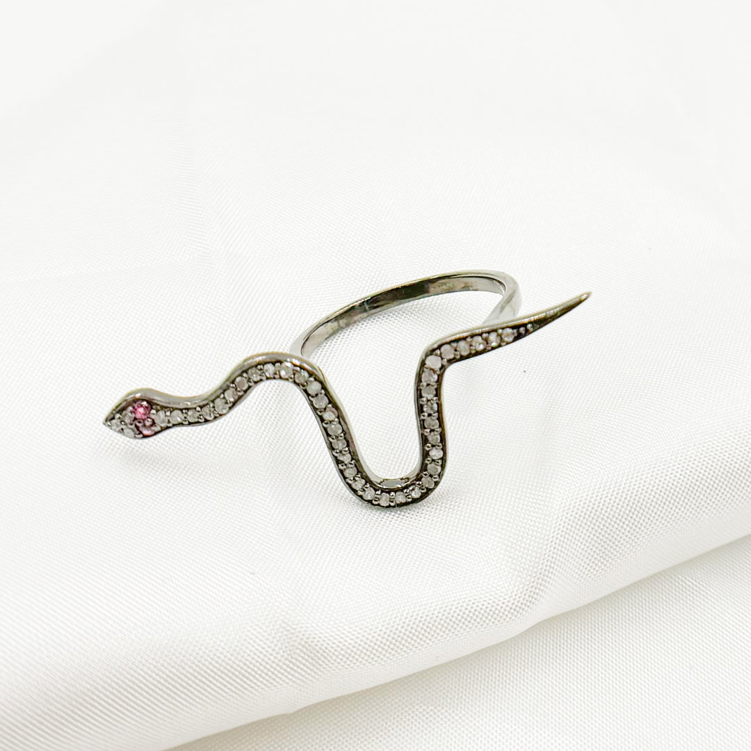 DR015. Diamond Sterling Silver Snake Ring with Gemstone