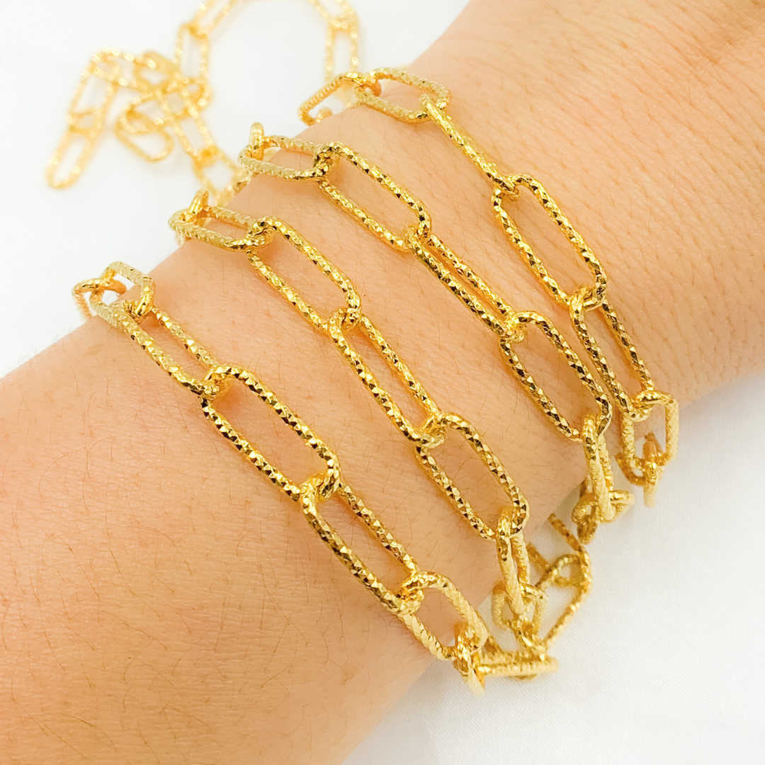 V10GP. Gold Plated Sterling Silver Diamond Cut Paperclip Chain