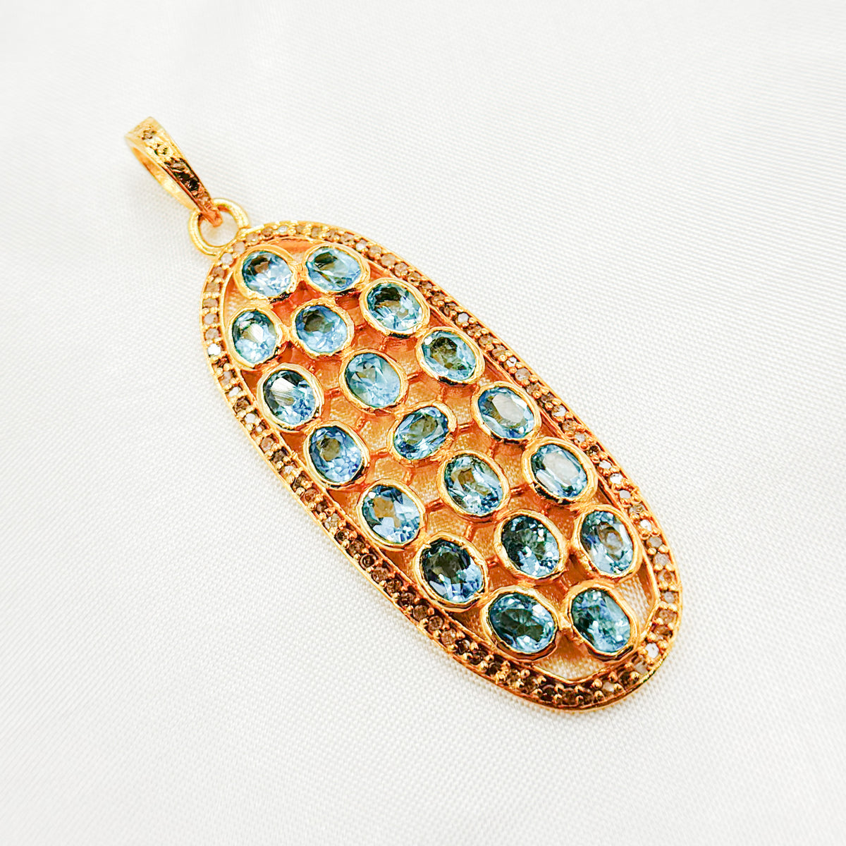 DSP054. Diamond Silver Long Oval Gemstone Pendant
