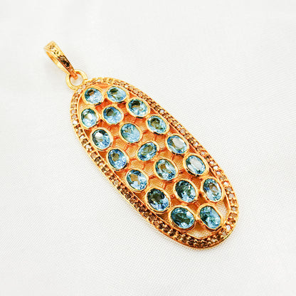 DSP054. Diamond Silver Long Oval Gemstone Pendant