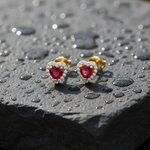Load image into Gallery viewer, ER113658. 14k Solid Gold Diamond and Ruby Heart Stud Earrings