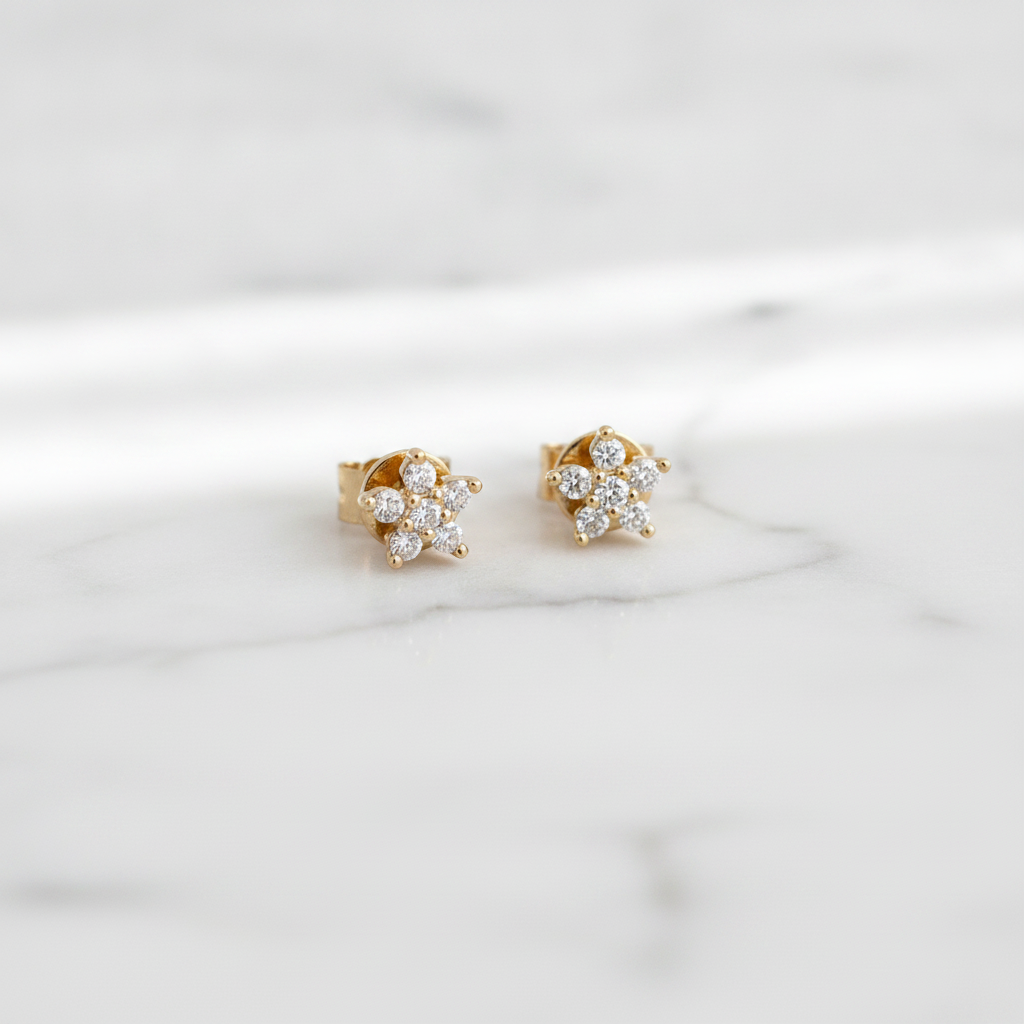 ER412616Y. 14k Solid Yellow Gold Diamond Flower Studs
