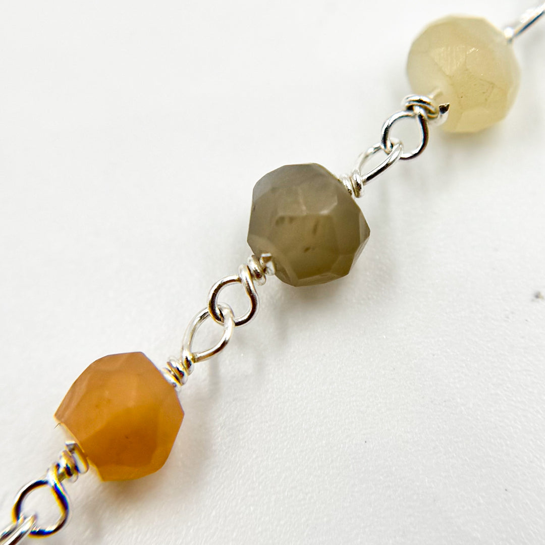 MMS28. Multi Moonstone Sterling Silver Wire Chain