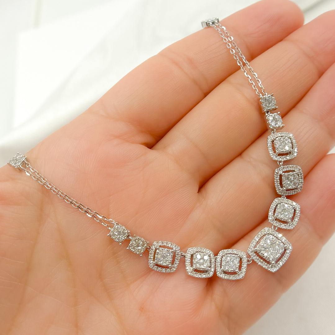 14K Solid White Gold Diamond Necklace. NK112596