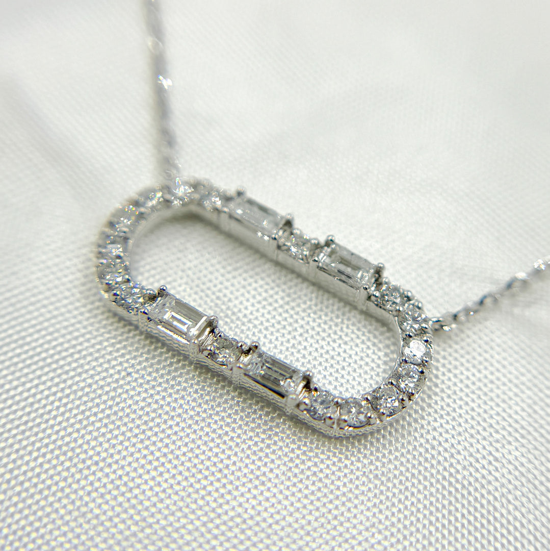 14K Solid Gold Rectangular Shaped Diamond Necklace. NT403731