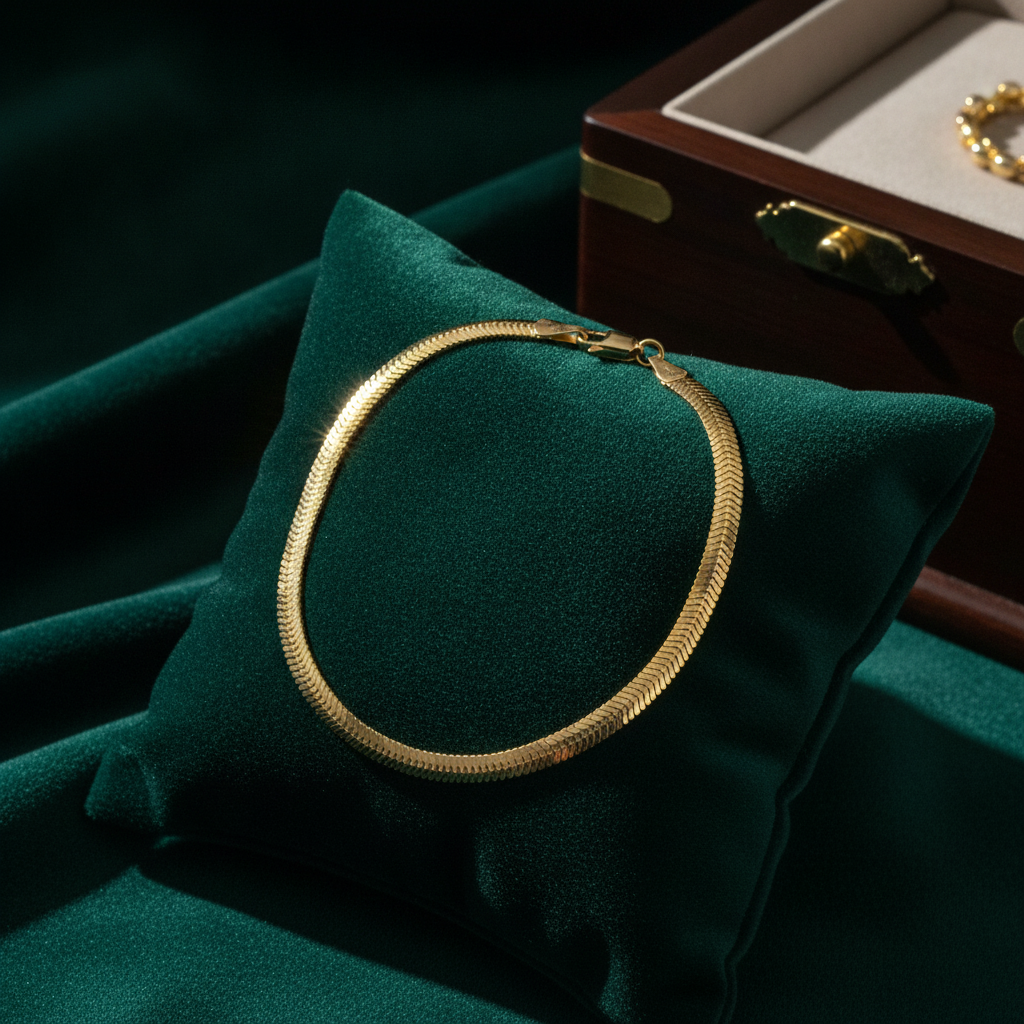 330CCTDBRA8BR. 14K Solid Gold Flat Snake Bracelet