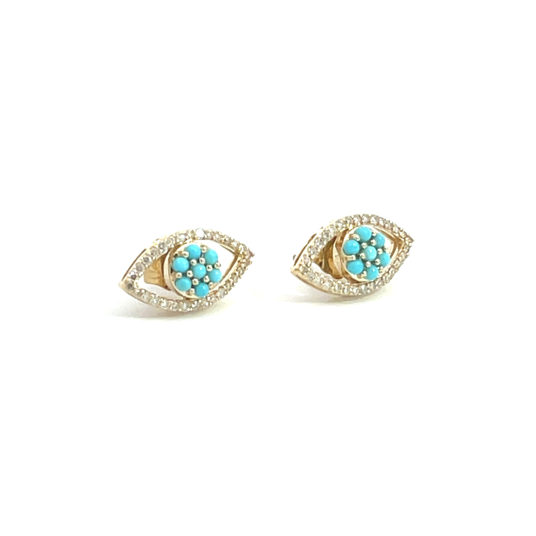EFE52541TQ. 14k Solid Gold Diamond and Turquoise Eye Studs