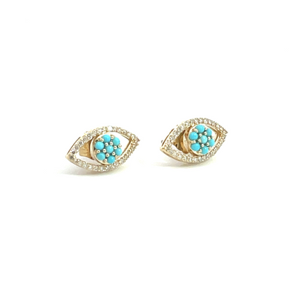 EFE52541TQ. 14k Solid Gold Diamond and Turquoise Eye Studs