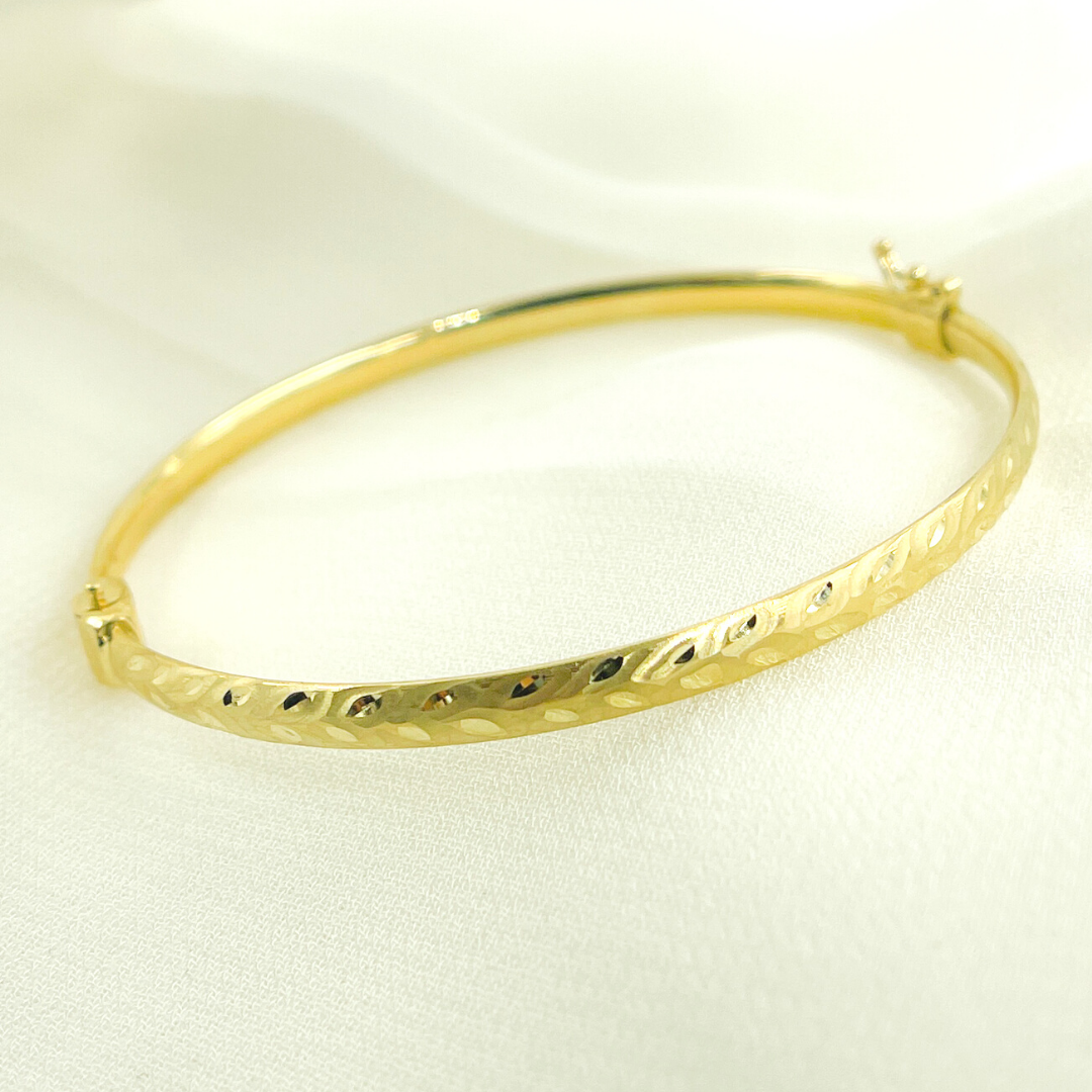 14K Solid Gold Matte Textured Bangle. Bangle13