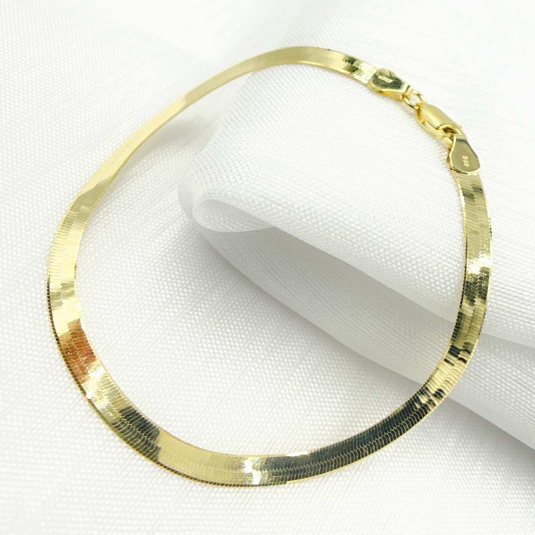 14K Solid Gold Herringbone Bracelet