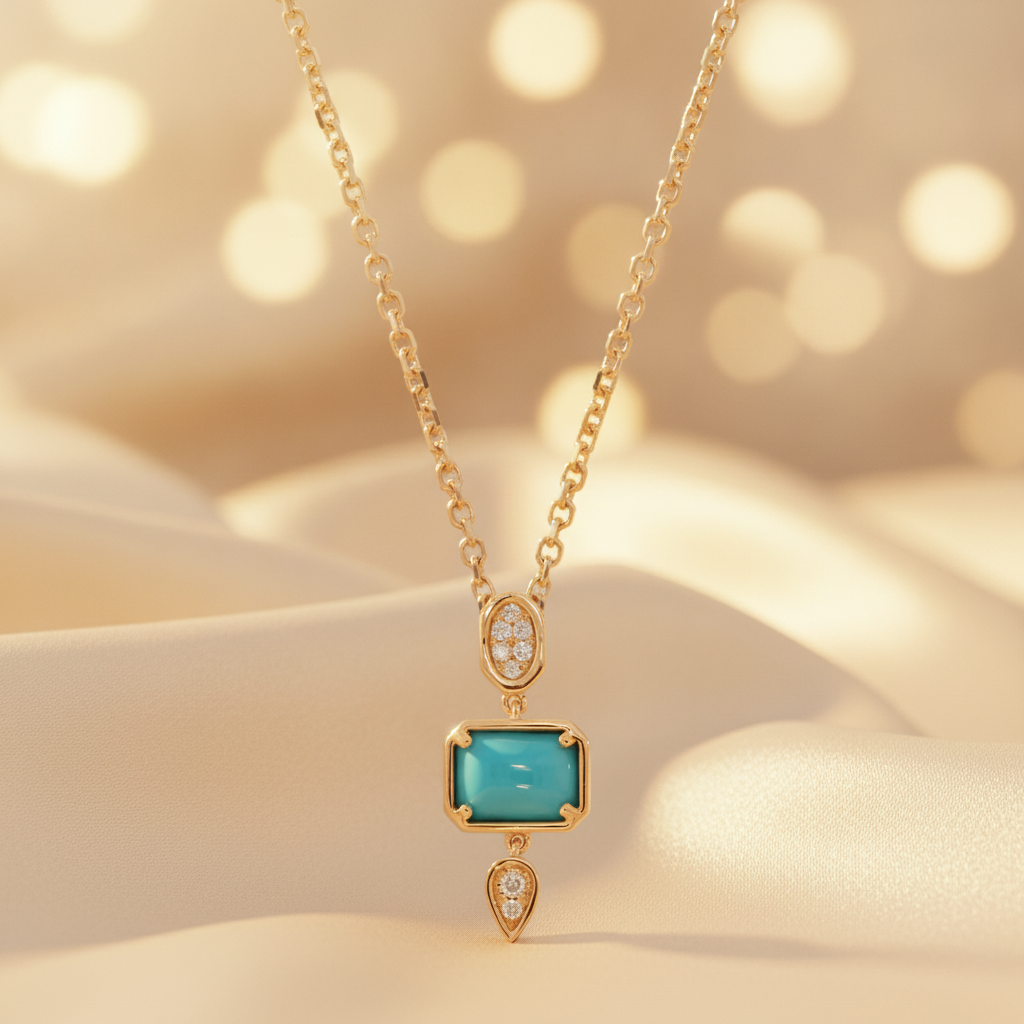 CP97495. 14K Solid Gold Diamond and Gemstone Geometric Pendant