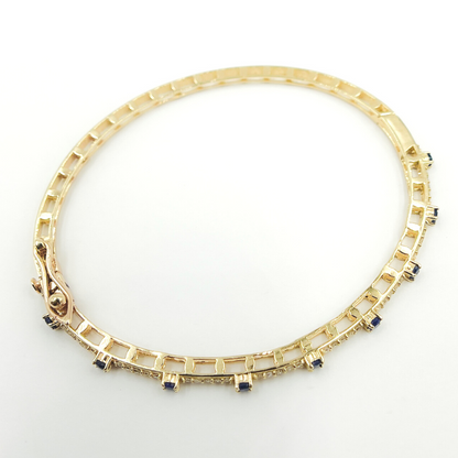 KG98. 14K Solid Gold Bangle with Diamonds and Stones