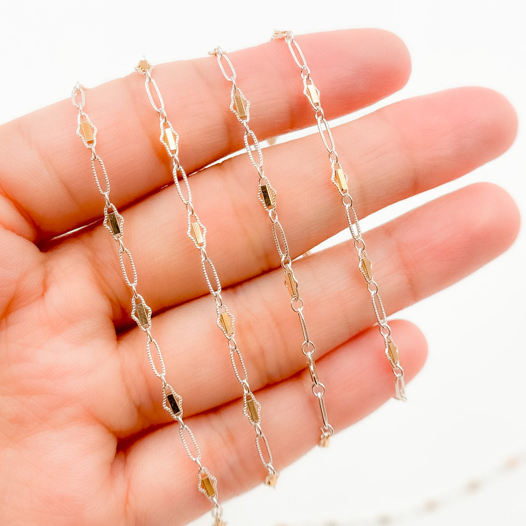 XM/901B/SP. 14K Sterling Silver and gold-filled fancy twisted oval link chain