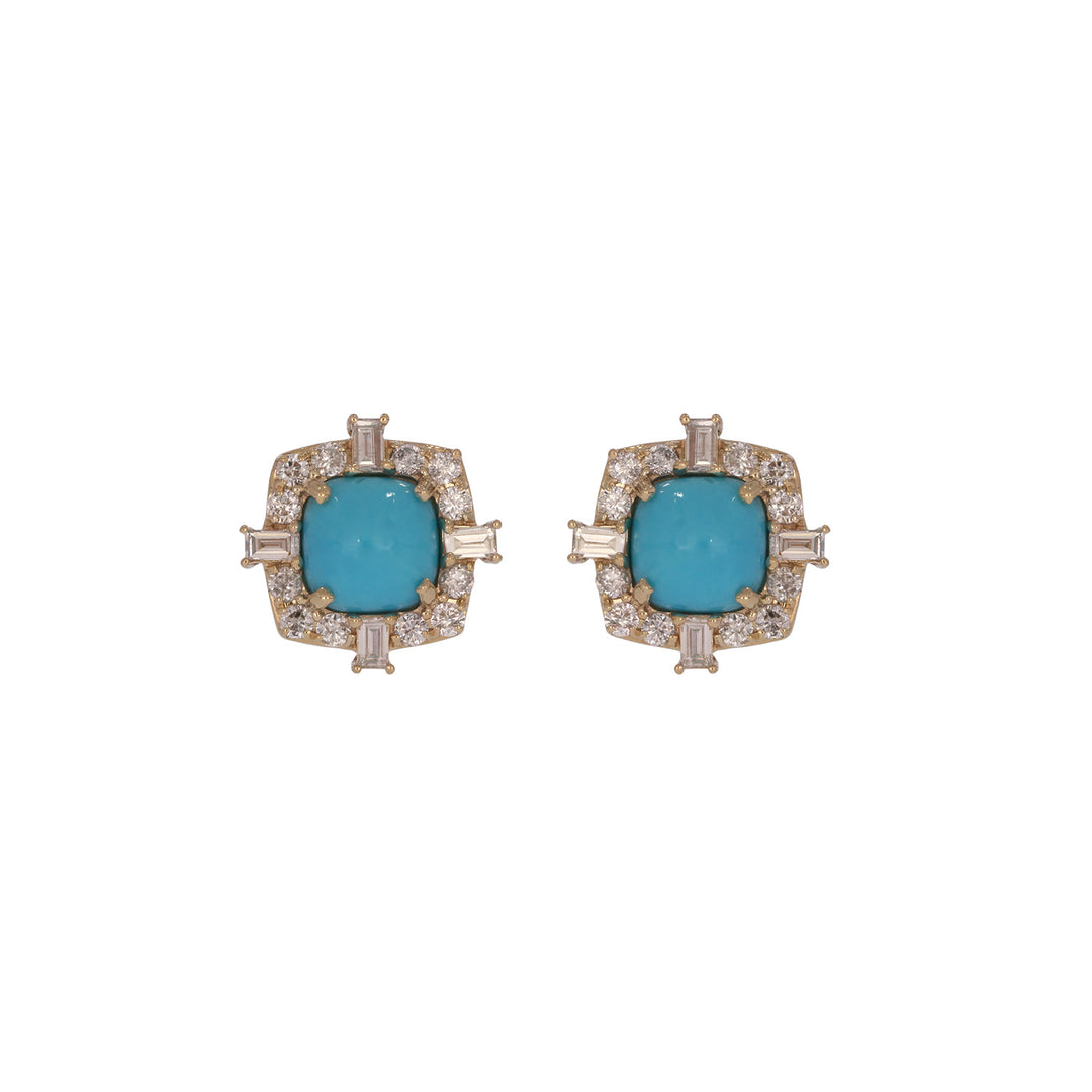 EFF54380TQ. 14K Solid Gold Diamonds and Turquoise Fancy Studs