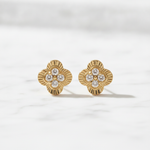 Load image into Gallery viewer, EFA53390. 14K Solid Gold Diamond Flower Stud Earrings